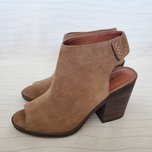 Lucky Brand Womens Brown Suede Leather Open Toe Sling Back Heels Shoes Size 10 - Picture 2 of 11